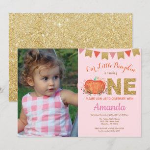 Girl Pumpkin Fall Birthday Einladung Gold Glitzer