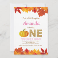 Girl Pumpkin Fall Birthday Einladung Gold Glitzer