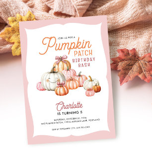 Girl Pumpkin Patch Bows Birthday Party Einladung