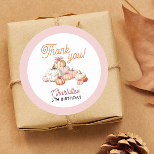 Girl Pumpkin Patch Bows Birthday Party Runder Aufkleber