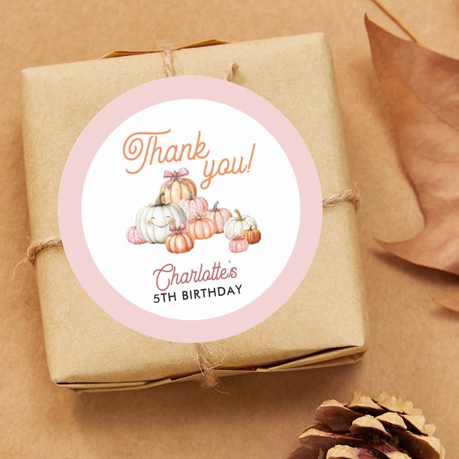 Girl Pumpkin Patch Bows Birthday Party Runder Aufkleber (Von Creator hochgeladen)