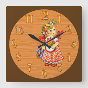 Girl-Puppe mit Blume auf ihrem Haar Quadratische Wanduhr