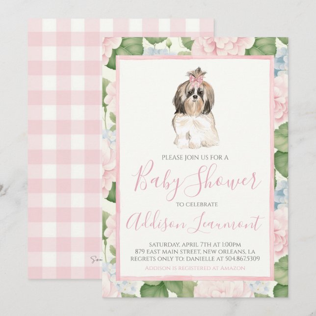Girl Puppy Dog Babydusche Einladung (Vorne/Hinten)