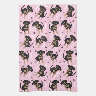 Girl Puppy Paw Print Dog Bone Muster rosa Geschirrtuch