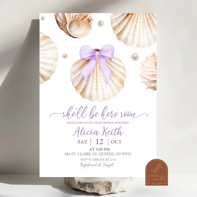 Girl Purple Shell Baby Shower Invitation Einladung (Von Creator hochgeladen)