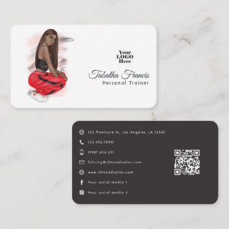 Girl QR-Code für Fitness von Schwarzen Visitenkarte