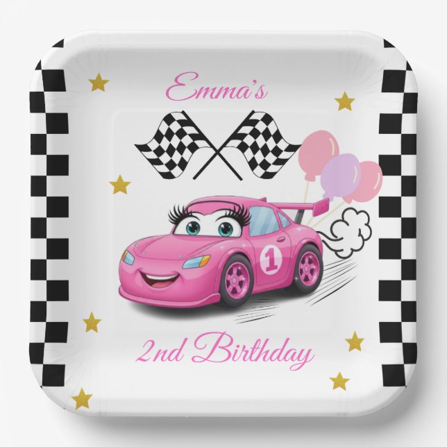 Girl Racing Birthday Teller | Schnell 1 und zwei (Vorderseite)