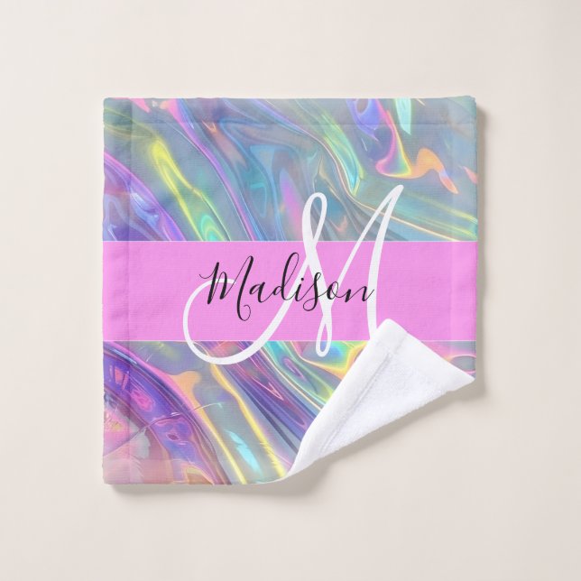 Girl Rainbow Holographic Iridescente Monogramme No (Gant de toilette)