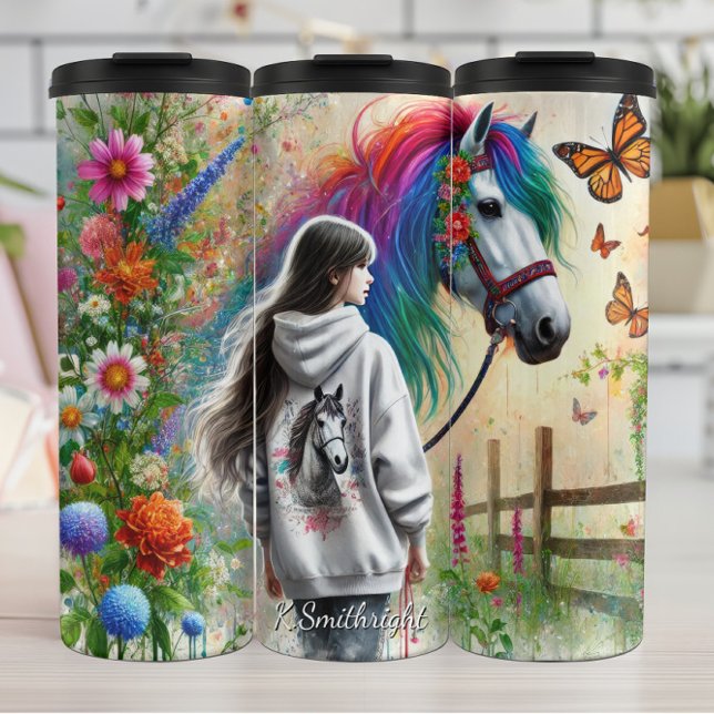 Girl Rainbow Horse Butterfly Meadow Magic Thermosbecher (Von Creator hochgeladen)