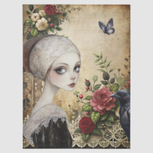 Girl & Raven im Rose Garden Seidenpapier