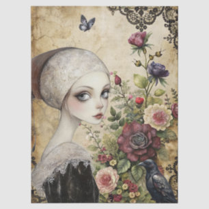 Girl & Raven im Rose Garden Seidenpapier