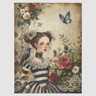 Girl & Raven im Rose Garden Seidenpapier
