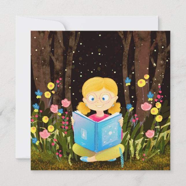 Girl Reading a Book Feiertagskarte (Vorderseite)