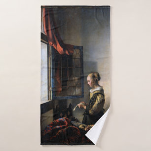 Girl Reading a Letter at a Open Window, Vermeer Badehandtuch