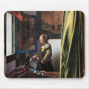 Girl Reading a Letter at a Open Window, Vermeer Mousepad