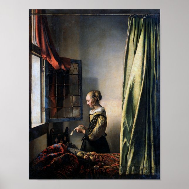 Girl Reading a Letter at a Open Window, Vermeer Poster (Vorne)