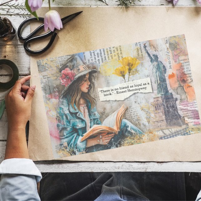 Girl Reading Collage Style Decoupage Paper Seidenpapier (Von Creator hochgeladen)