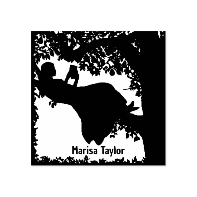 Girl Reading in Tree-Silhouette Gummistempel (Prägung)
