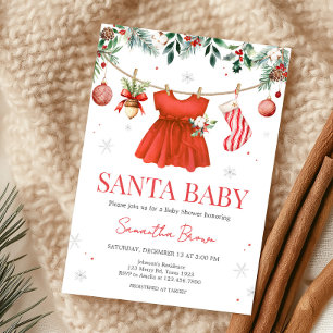 Girl Red Santa Christmas Baby Dusche Einladung