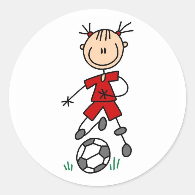 Girl Red Soccer Uniform Runder Aufkleber (Vorderseite)