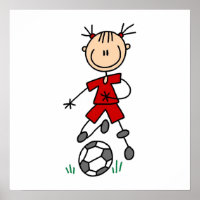 Girl Red Uniform Strichmännchen Soccer Player Gesc