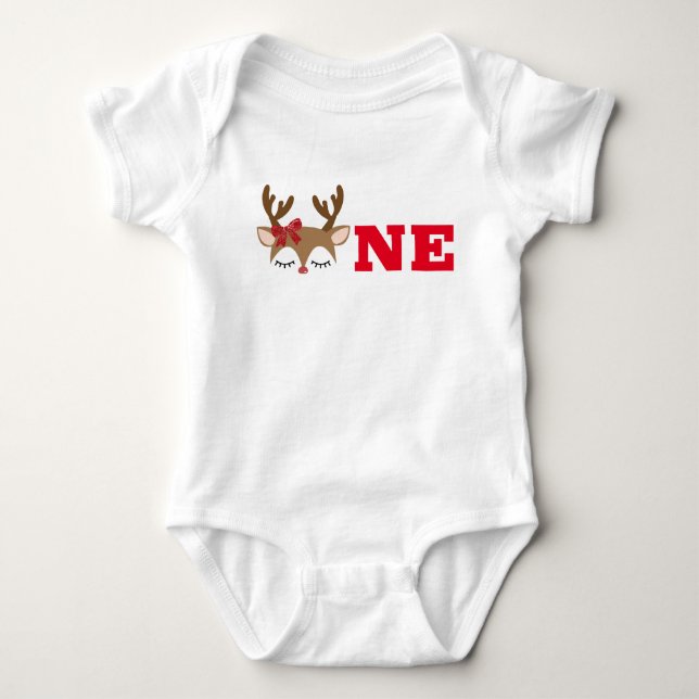 Girl Reindeer First Birthday Top Bodysuit (Vorderseite)