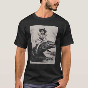 Girl Reiten Alligator Weird Funny Florida Crocodil T-Shirt