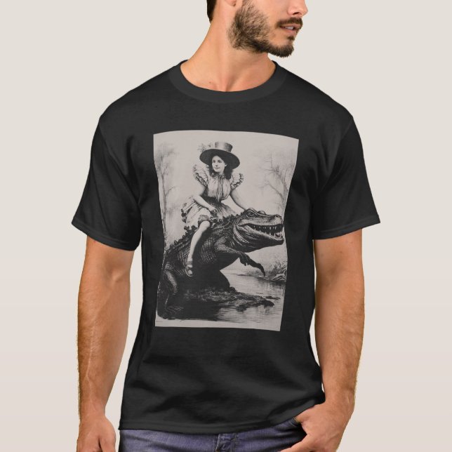 Girl Reiten Alligator Weird Funny Florida Crocodil T-Shirt (Vorderseite)