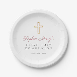 Girl Religious Cross Pink Erste Kommunion Pappteller