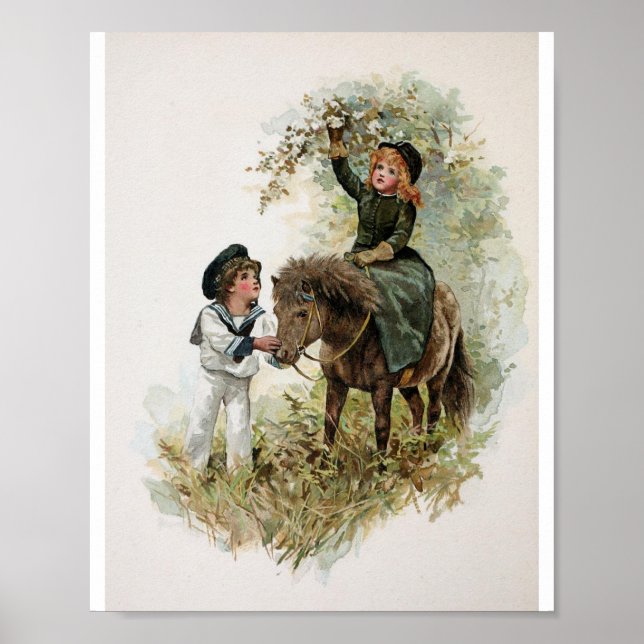 Girl Rides Shetland Pony Vintag Poster (Vorne)