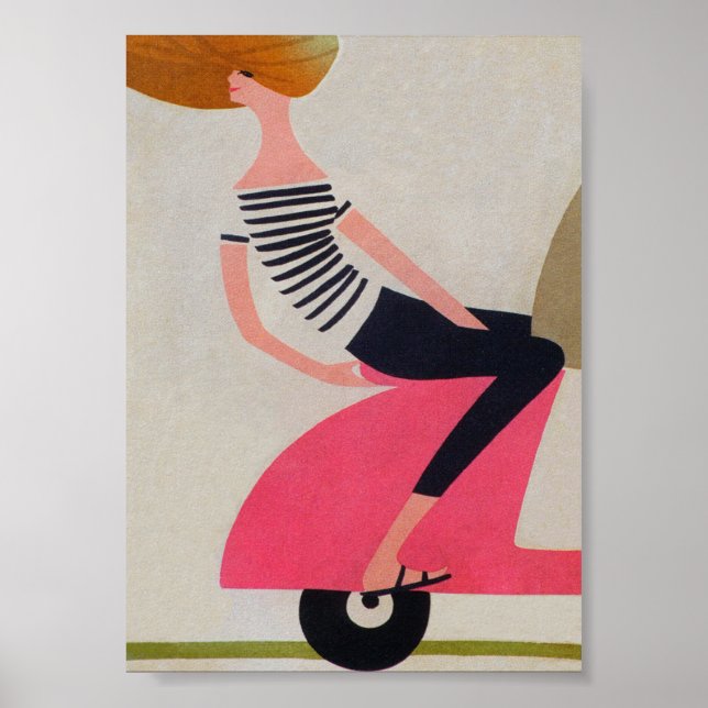 Girl Riding a Scooter Retro Vintage Poster (Vorne)