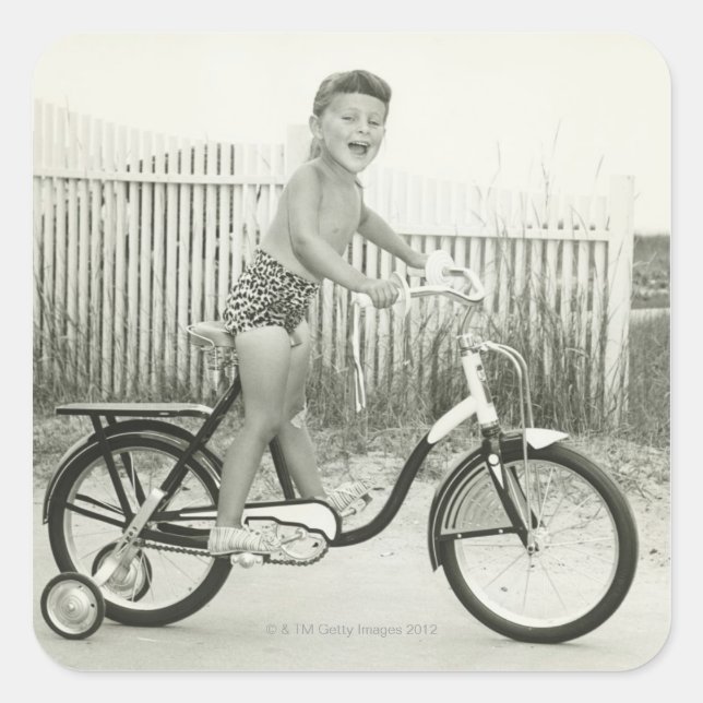 Girl Riding Brad Quadratischer Aufkleber (Vorderseite)