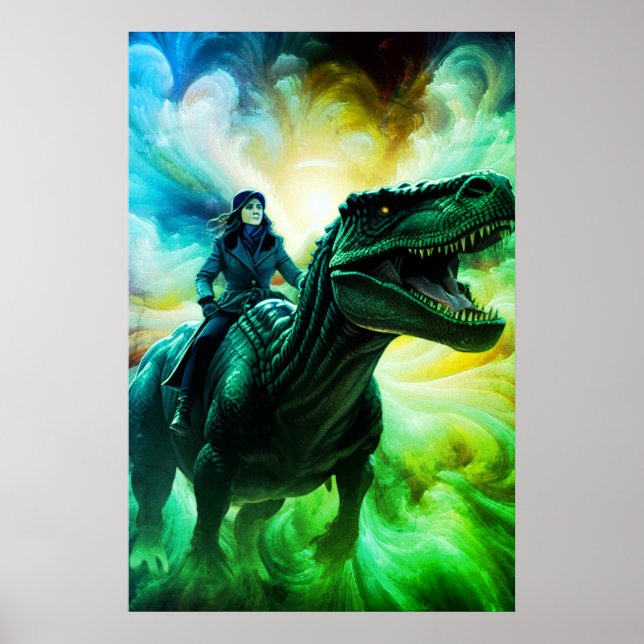 Girl Riding Dinosaur for Adults + Kid's Wall Room Poster (Vorne)