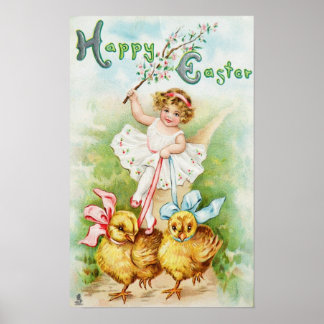 Girl Riding Easter Chicks Poster