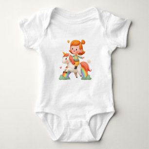 Girl Riding Einhorn über Regenbogen - Niedliche Fa Baby Strampler