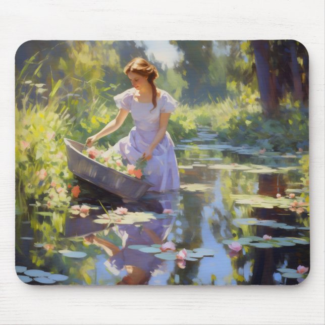 Girl River Impressionismus Mousepad (Vorne)