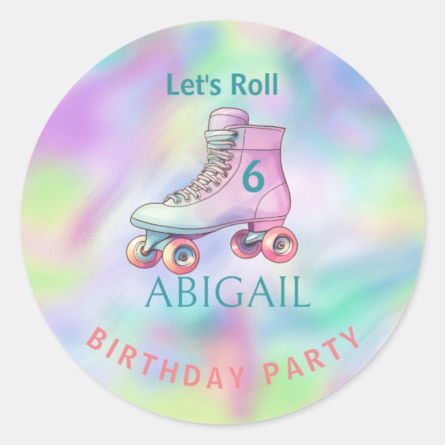 Girl Roller Skaten Birthday Party Runder Aufkleber (Vorderseite)
