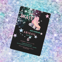 Girl Roller Skaten Black & Neon Geburtstagsparty Einladung