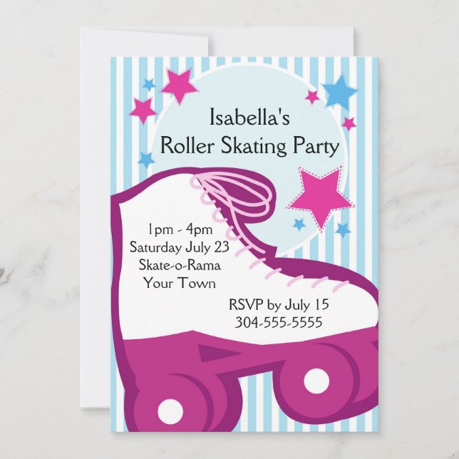 Girl Roller Skaten Geburtstagsparty Einladung (Vorderseite)