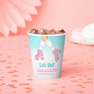 Girl Roller Skaten Pink und Blue Birthday Pappbecher