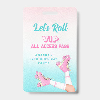 Girl Roller Skaten Pink und Blue Birthday VIP Ausweis