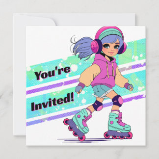 Girl Roller Skaten zum Geburtstag Einladung