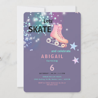  Girl Roller Skating Purple Neon Birthday Party Einladung