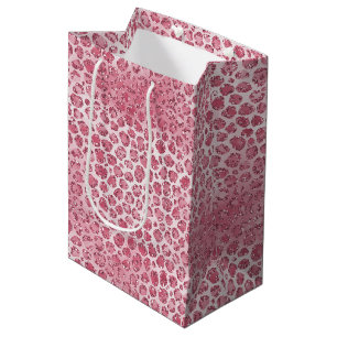 Girl-Rosa-Blush-Glitzer Leopard-Druck Mittlere Geschenktüte