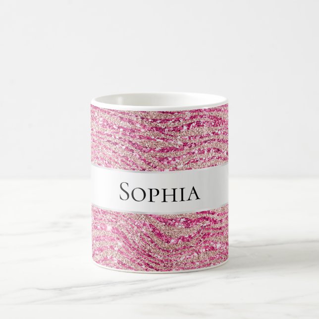 Girl-Rosa-Glitzer Zebra Name Kaffeetasse (Mittel)