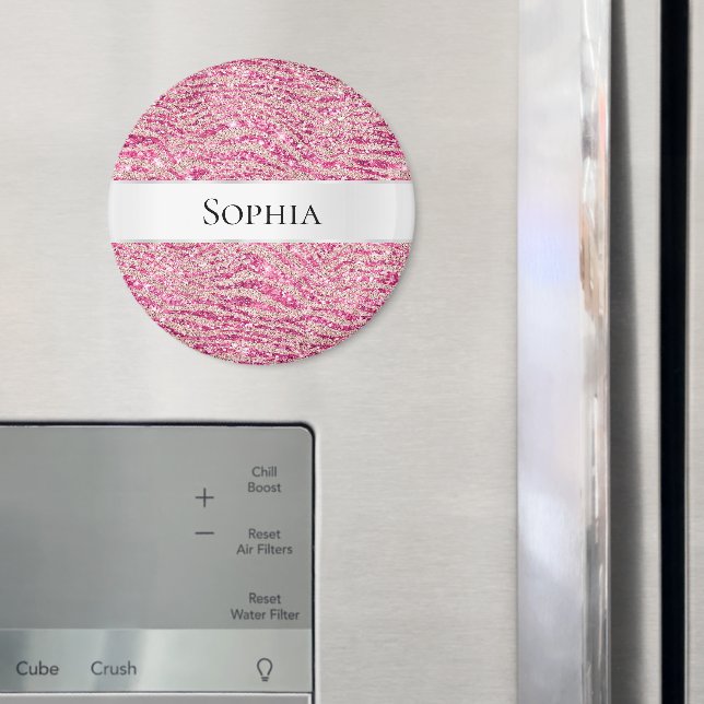 Girl-Rosa-Glitzer Zebra Name Magnet (In Situ (Kühlschrank))