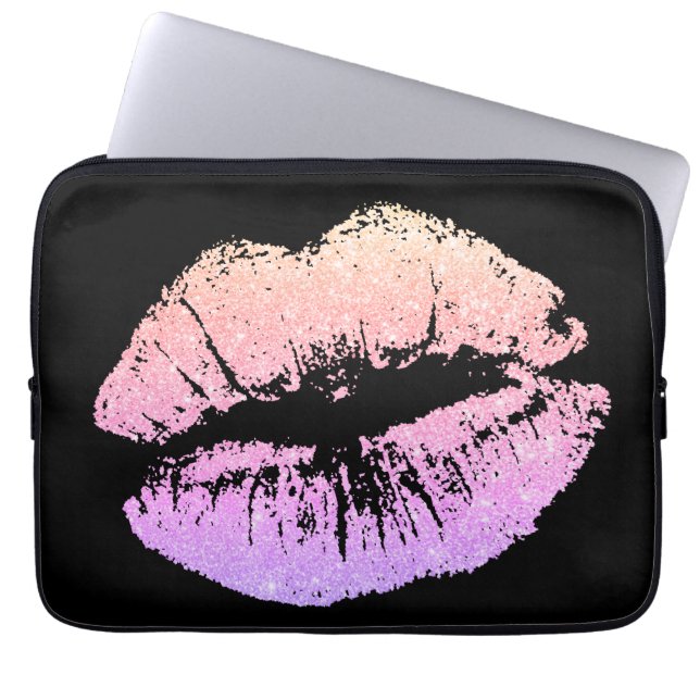 Girl-Rosa Neon Lippen Black Laptop Computer Sleeve (Vorderseite)