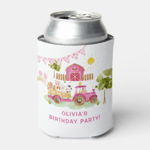 Girl-Rosa-Nutztiere Geburtstag Dosenkühler