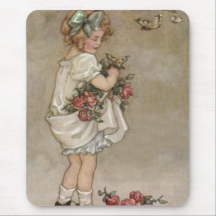 Girl Rose Butterfly Geburtstag Mousepad