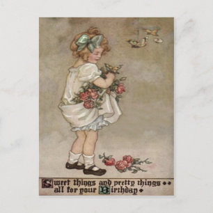 Girl Rose Butterfly Geburtstag Postkarte